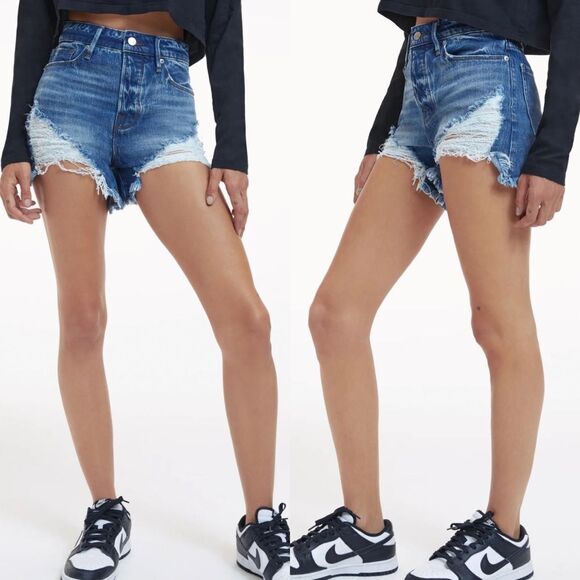 Good‎ American bombshell high rise denim shorts - Picture 1 of 8